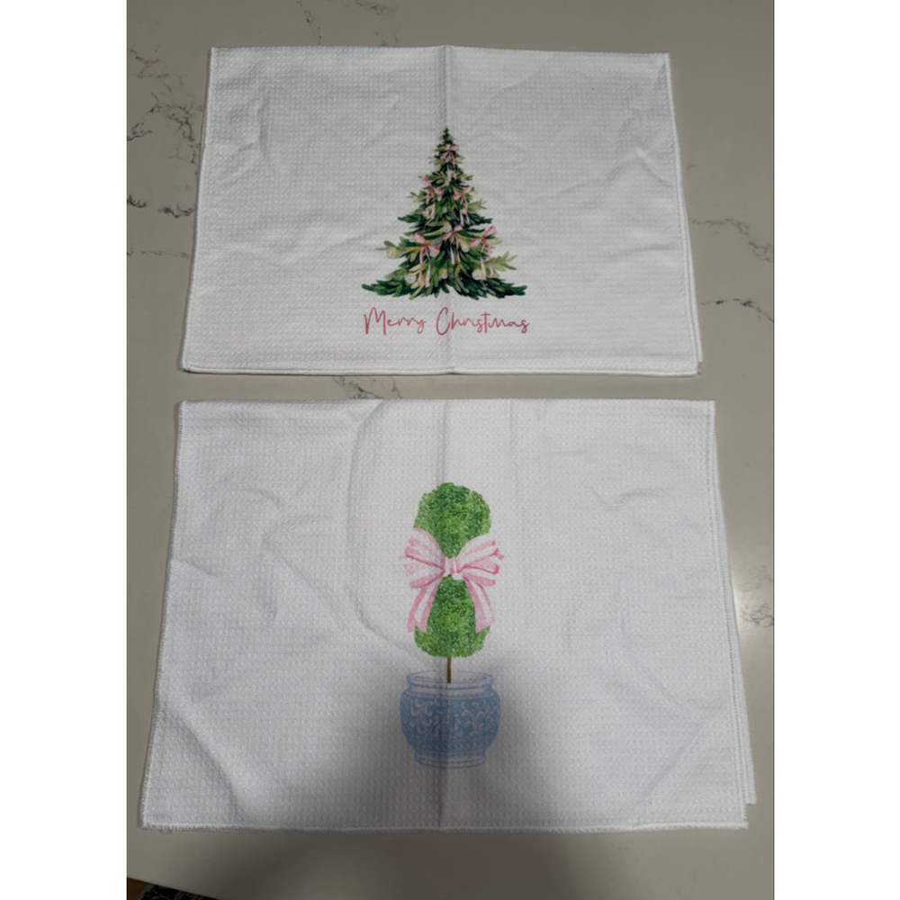 NEW Set of 2 Christmas Holiday Coquette Waffle Kitchen Towels 16×24”